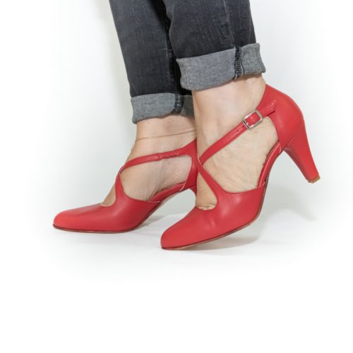 311R - DECOLLETE' CON CINTURINI INCROCIATI IN PELLE ROSSA
